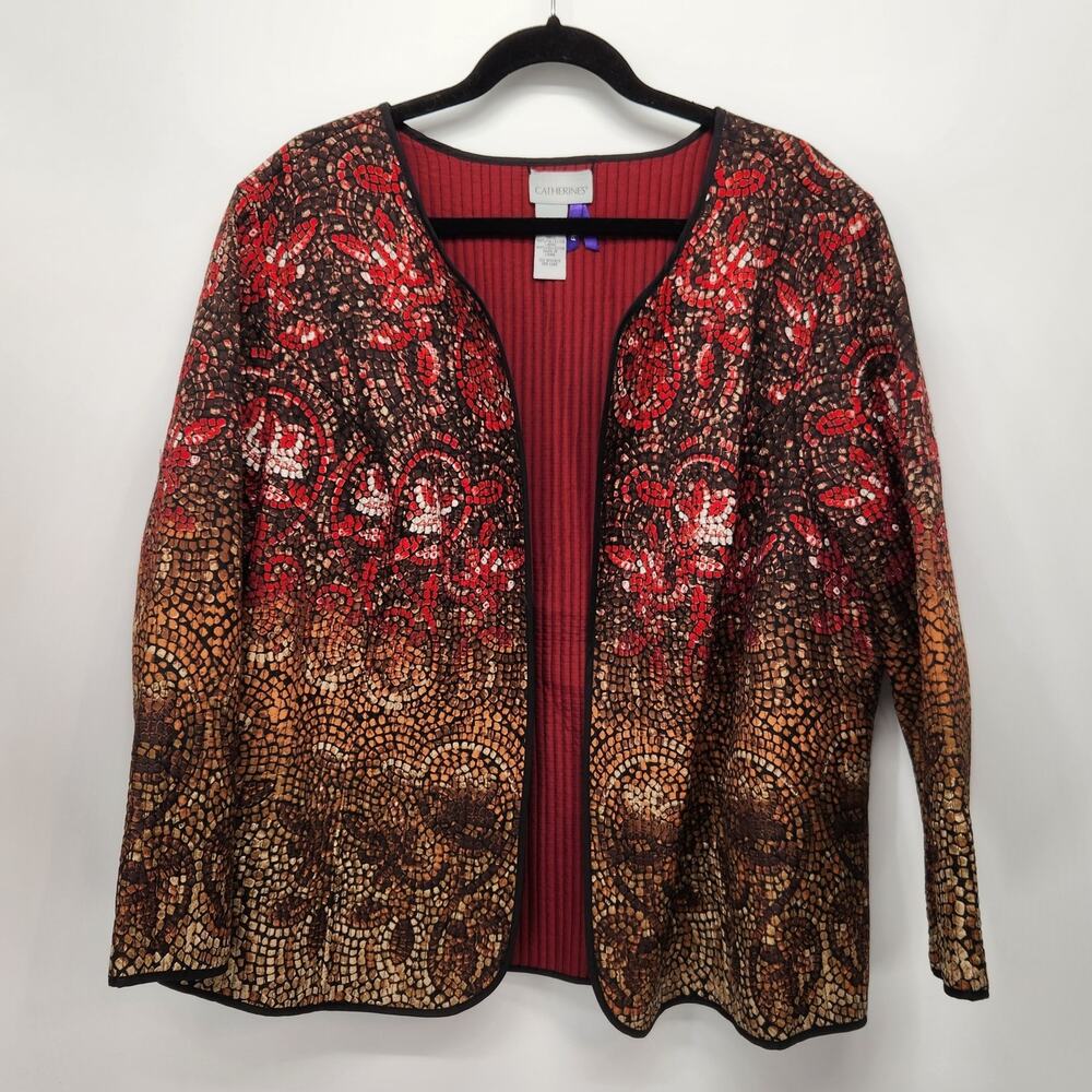 Catherines Petite Reversible Open Quilted Cardigan Abstract Women's Blazer 2X WP